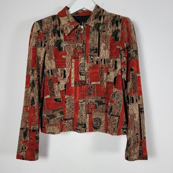 Vintage Jolibel Womens Tapestry Jacket Abstract Red & Black Pattern Size 14 - Picture 1 of 5